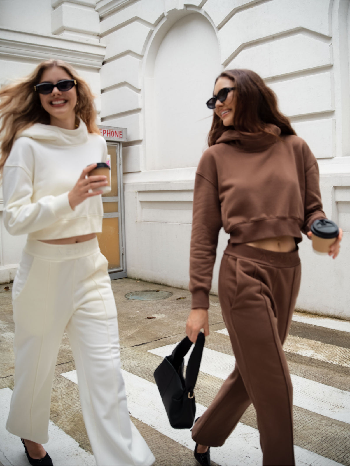 Two AEDIA models wearing the Milk and Double Shot colourways
