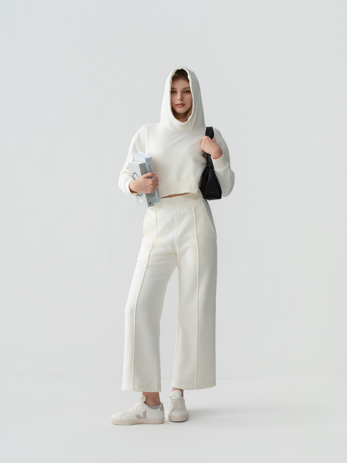 AEDIA The Set in Milk — Funnel Hoodie and Wide Leg Pants
