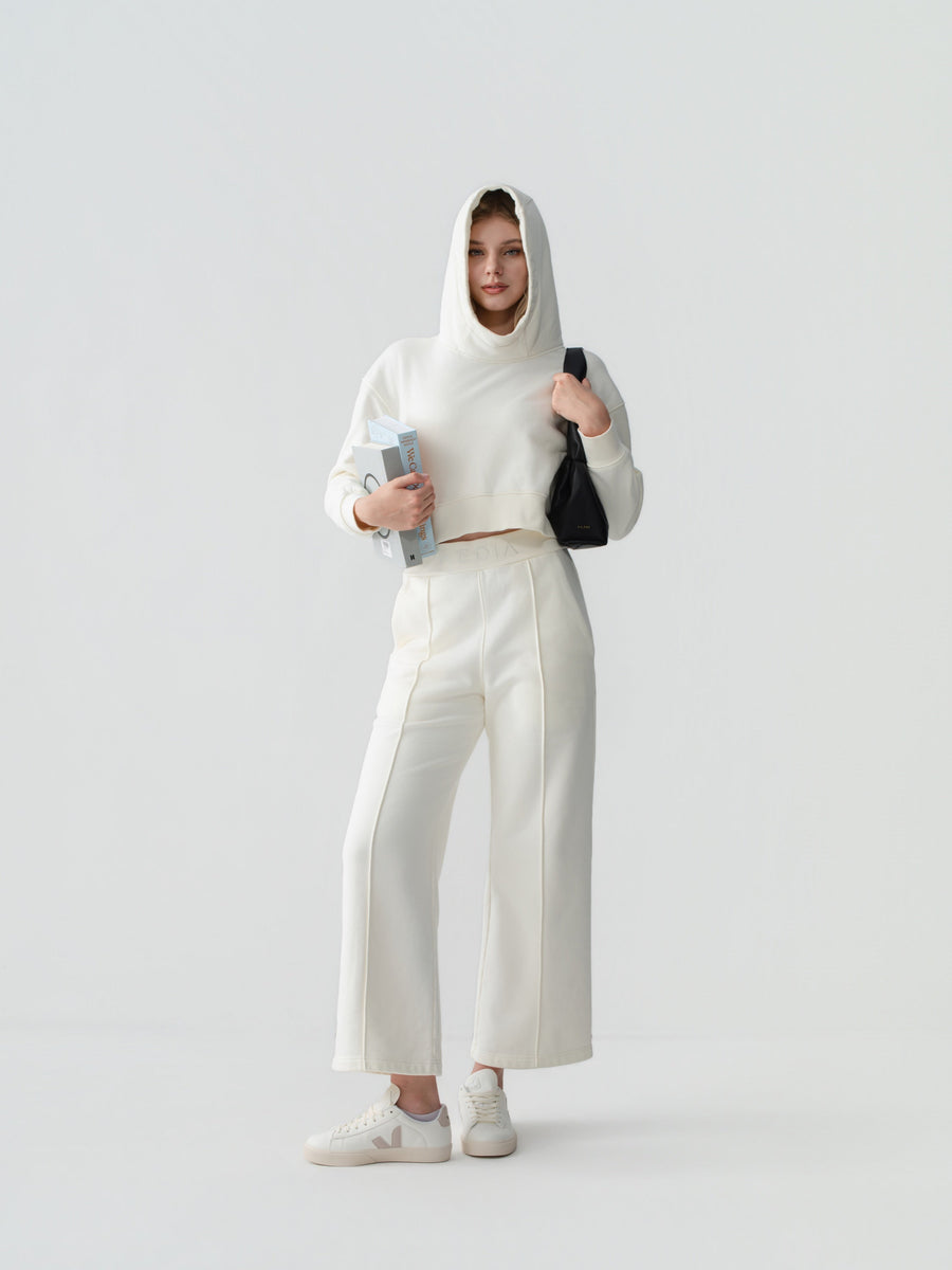 AEDIA The Set in Milk — Funnel Hoodie and Wide Leg Pants