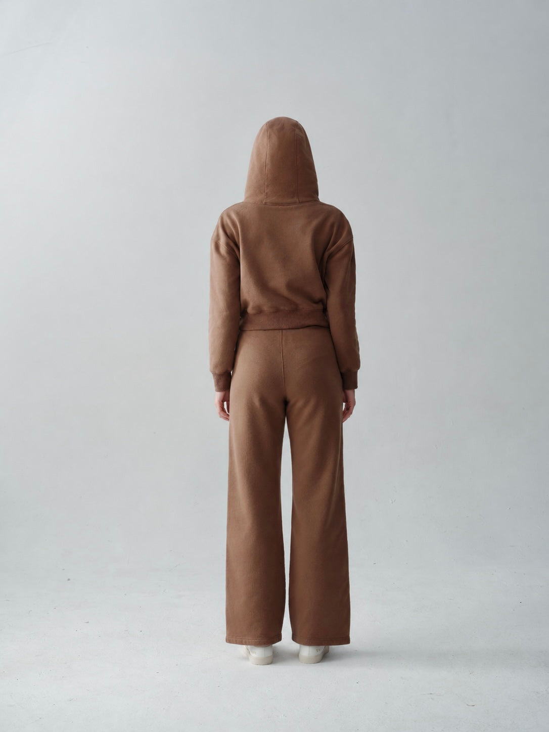 Edited back view of the AEDIA Wide Leg Pants in Double Shot
